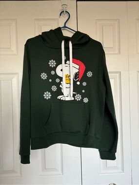 Peanuts Forest Green Pullover Hoodie with Snoopy and Woodstock